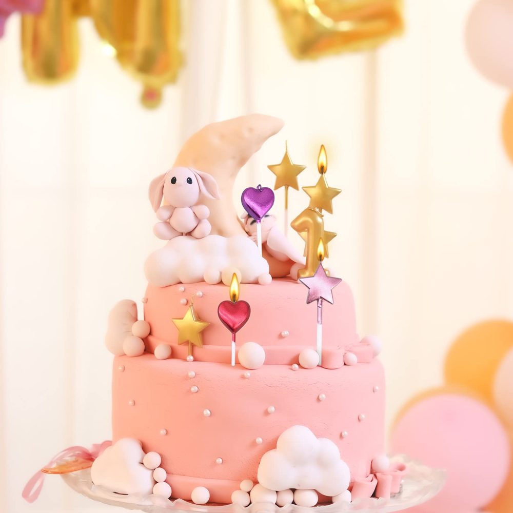 10 Cute Heart Shaped and Star Birthday Candles Multi-Color Cake Candle Toppers for Party Wedding Cake Decoration Supplies (Multi-Color Heart Star and Heart, 10) - Image 5