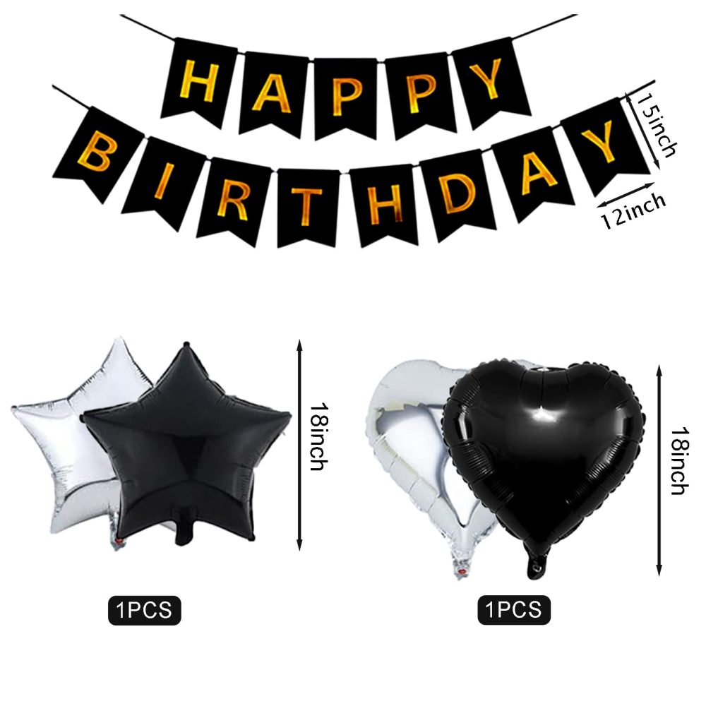 18th Birthday Decorations for Boys Girls Black Silver Happy Birthday Balloons Supplies 18 Birthday Party Set with 18 Sliver Number Balloons Happy Birthday Banner and Foil Star Balloons(18th-birthday) - Image 4