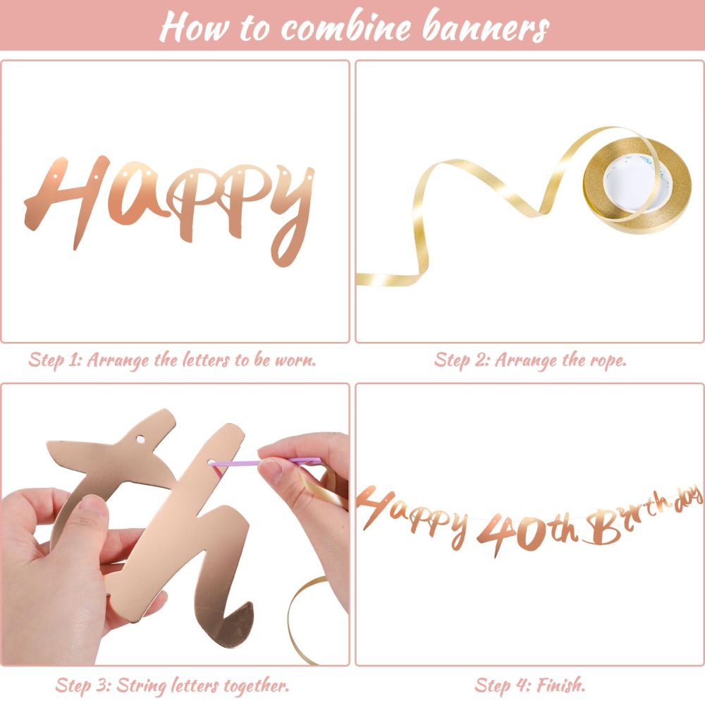 40th Birthday Decorations, Pink Gold 40th Birthday Set Include Happy 40th Birthday Banners Triangle Flag Banners Confetti Latex Balloons for Women and Men 40th Birthday Party Decoration Supplies - Image 6