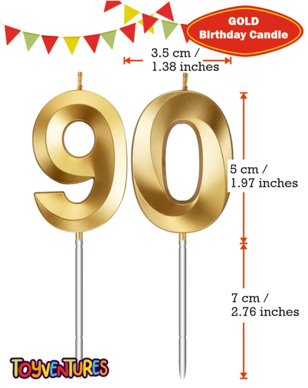 Birthday Candles Number Candles Age Year for Cakes Happy Birthday 3D Designed Wedding Anniversary Party Cake Topper Decorations (Gold, 90) - Image 9