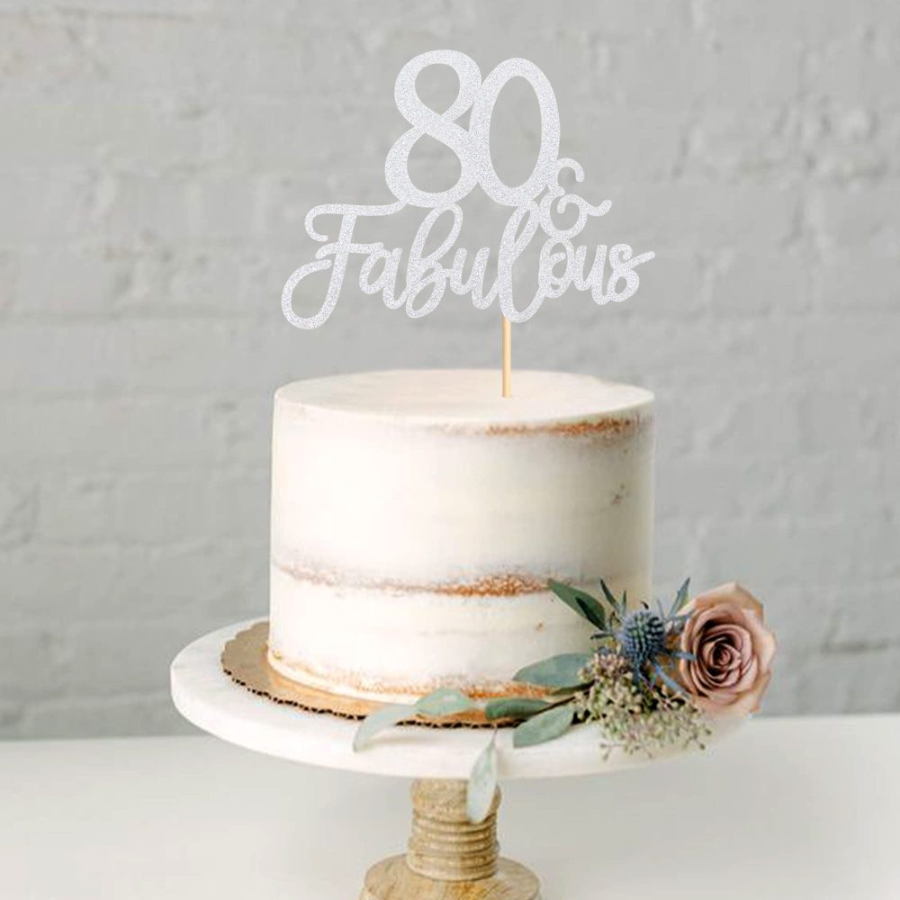 Blumomon 3Pcs Silver Glitter 80 & Fabulous Cake Toppers 80 Birthday Anniversary Cake Toppers for 80 Birthday Anniversary Party Decorations Happy 80th Birthday Cake Decorations Supplies - Image 4