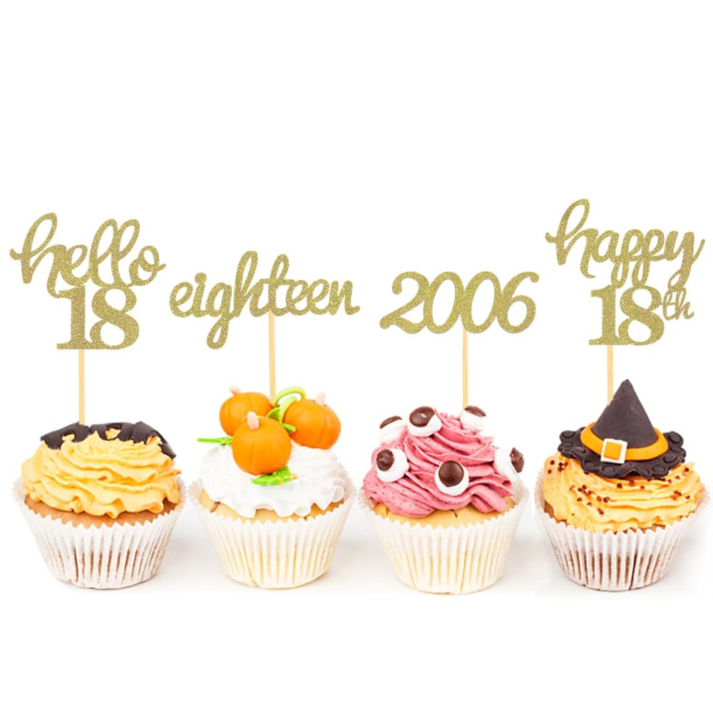 24 Pcs Glitter 18th Birthday Cupcake Toppers for Celebrating 18th Birthday Party Decorations for Eighteen Years Old Birthday Party Supplies (Gold) - Image 5