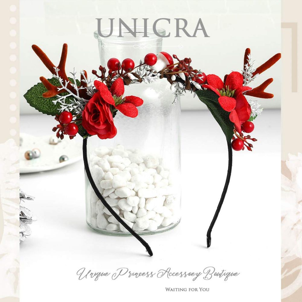 Unicra Christmas Headband Flower Antlers Headband Headwear Elk Deer Animal Horns Hair Piece Headdress Halloween Hair Accessories for Women and Girls (10) - Image 6