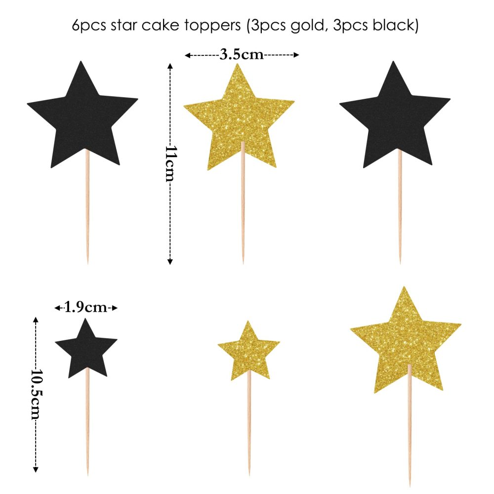 Gidobo 70th Birthday Cake Toppers, Black Gold Glittery Cake Decorations with Stars, Seventy Years Old Birthday Party Supplies for Men and Women - Image 6