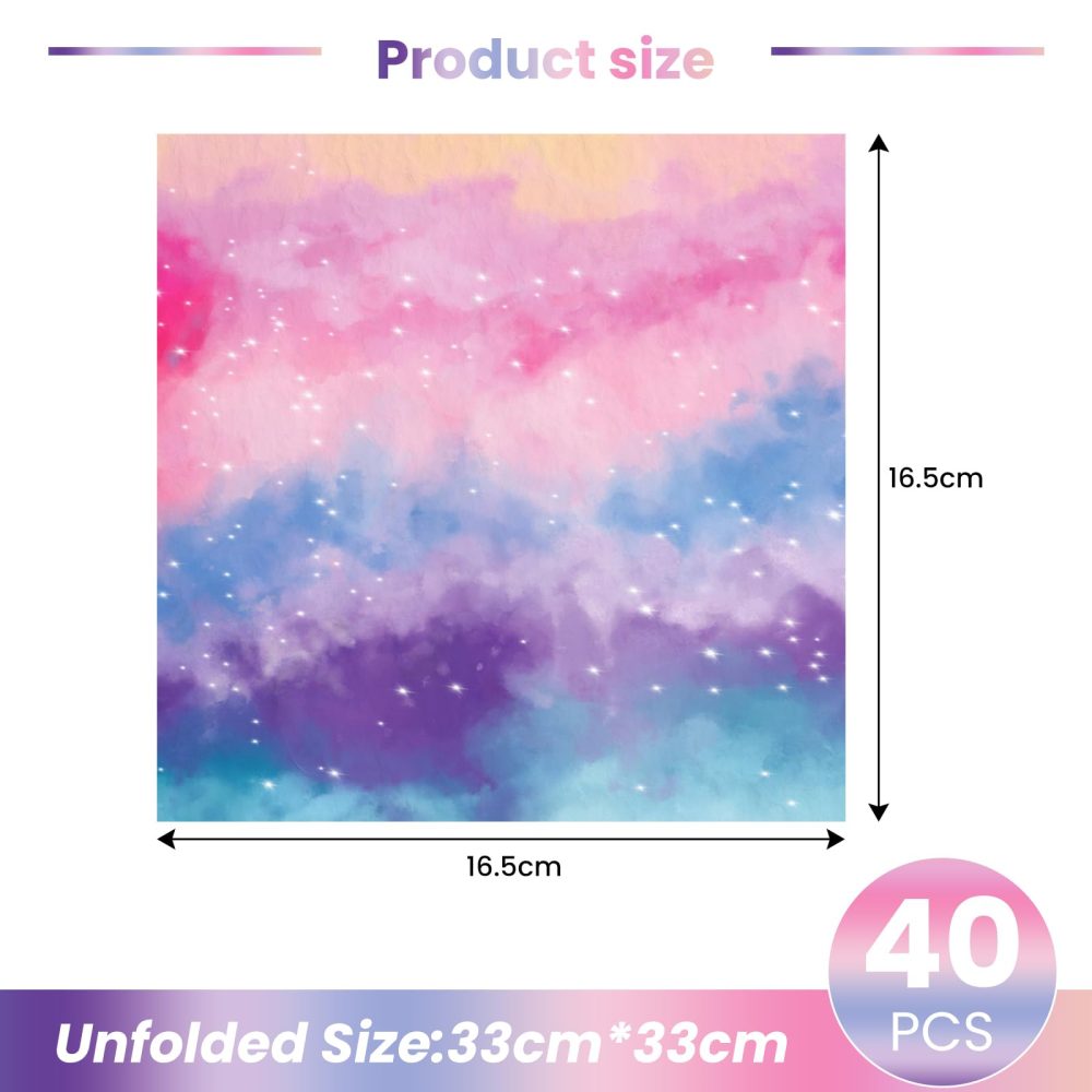 40pcs Rainbow Napkins, 33 x 33 cm, Disposable Guest Party Napkins for Baby Shower, Girls, Birthday, Wedding, Rainbow Party - Image 7