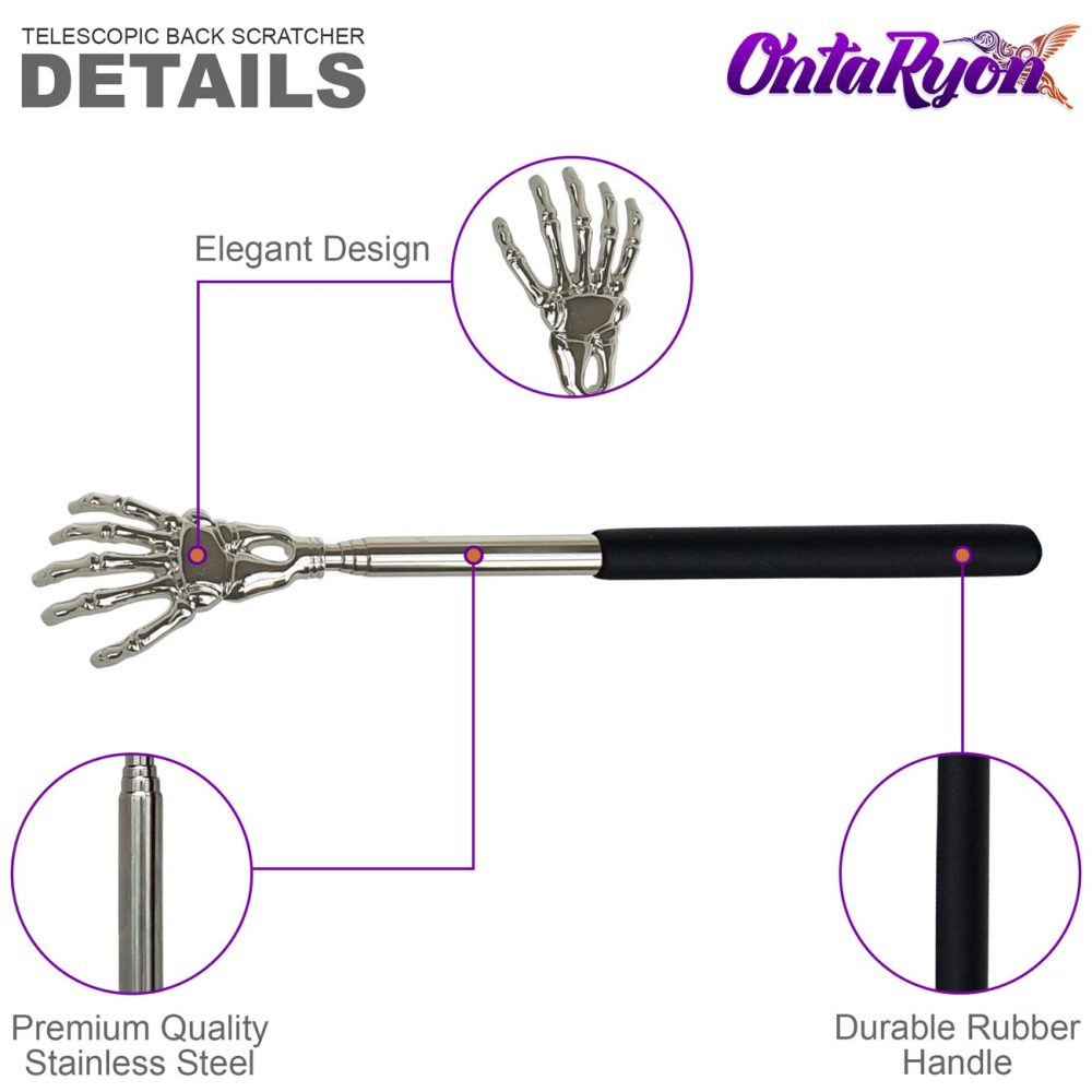 OntaRyon Telescopic Back Scratcher | Novelty Gifts for Men & Women | Portable Handheld Massage Stick | Small Stocking Fillers for Adults | Unusual & Funny Massager (Black) - Image 7