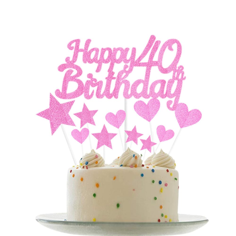 Personalised Happy 40th Birthday Cake Toppers Pink Cake Decorations for Women,Her,Lady 40th Birthday Cake Cupcake Topper, Glitter Cakes Banner Decoration for 40 Birthday Anniversary Party Supplies