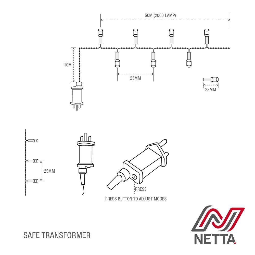 NETTA Christmas Tree Lights 2000 LED 50m Warm White - 2.5cm Bulb Distance Fairy String Lights Plug in with Timer and Memory Functions - Suitable for Outdoor/Indoor Use - Image 2