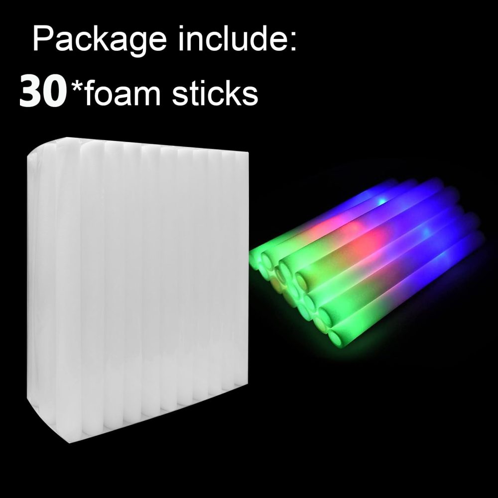 Foam Glow Sticks 30pcs, Light Up Foam Glow Sticks, Led Party Glow Sticks, Light Up Glow Sticks Party Packs, WKxinxuan 3 Modes Glow In The Dark party Supplies for Wedding, Raves, Party, Birthday - Image 2