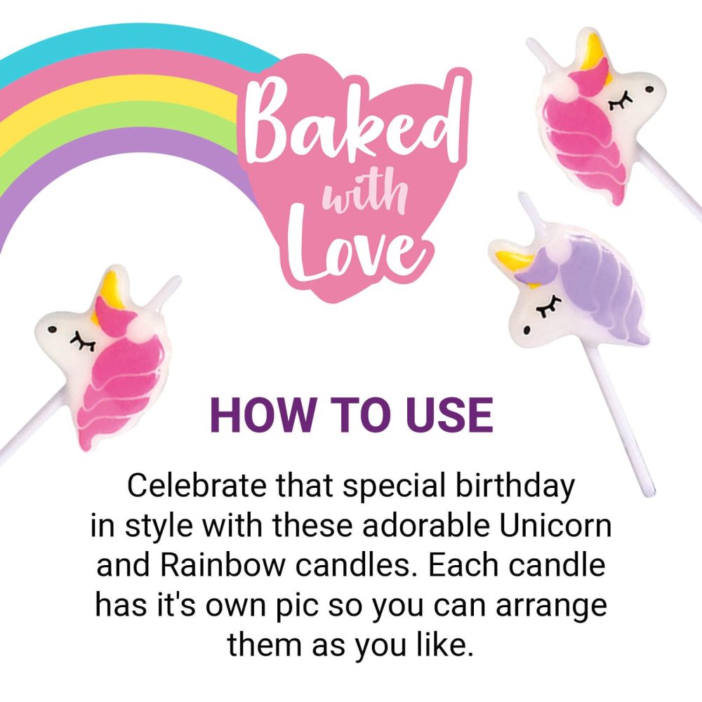 Baked with Love Unicorn Candles, Pink and Purple Unicorns for Cakes and Cupcakes, Pack of 6 - Image 4