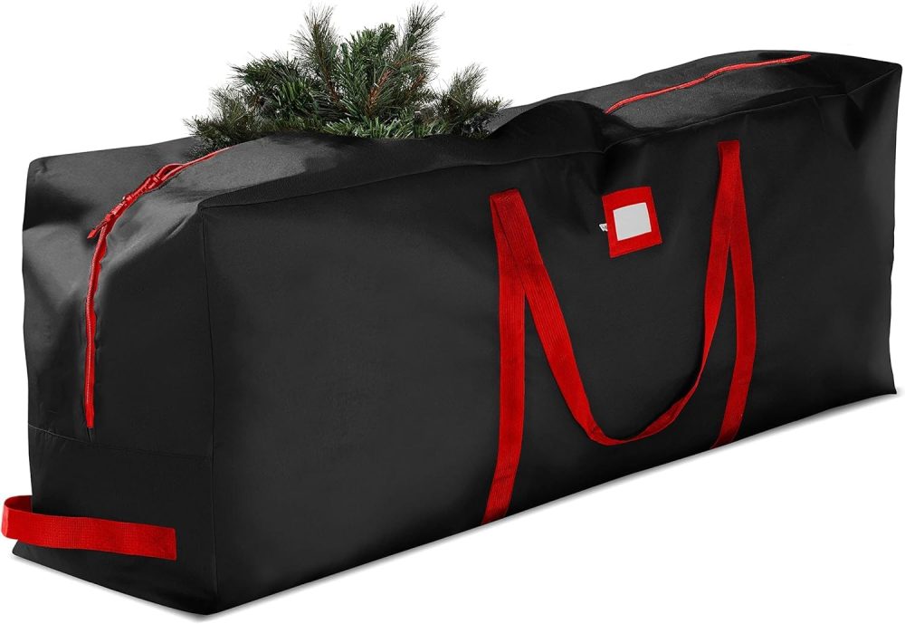 Christmas Tree Bag - Heavy-Duty 600D Oxford Fabric with Sturdy Reinforced Handles & Double Zipper - Waterproof Christmas Decoration Storage Box for Tree and Holiday Decor 9ft Black