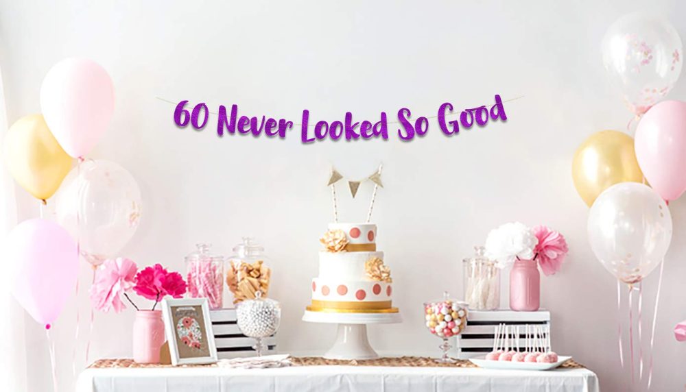 60 Never Looked So Good Purple Glitter Banner - 60th Birthday Decorations and Supplies - Image 5