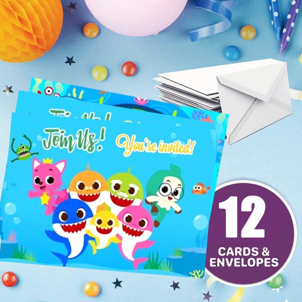 BSNRDX Cartoon Party Invites 12 Pieces Shark Party Supplies Cartoon Party Invitation Card Shark Party Invites Themed Party Birthday Cards Birthday Party Invitations for Kids Girls Boys - Image 7