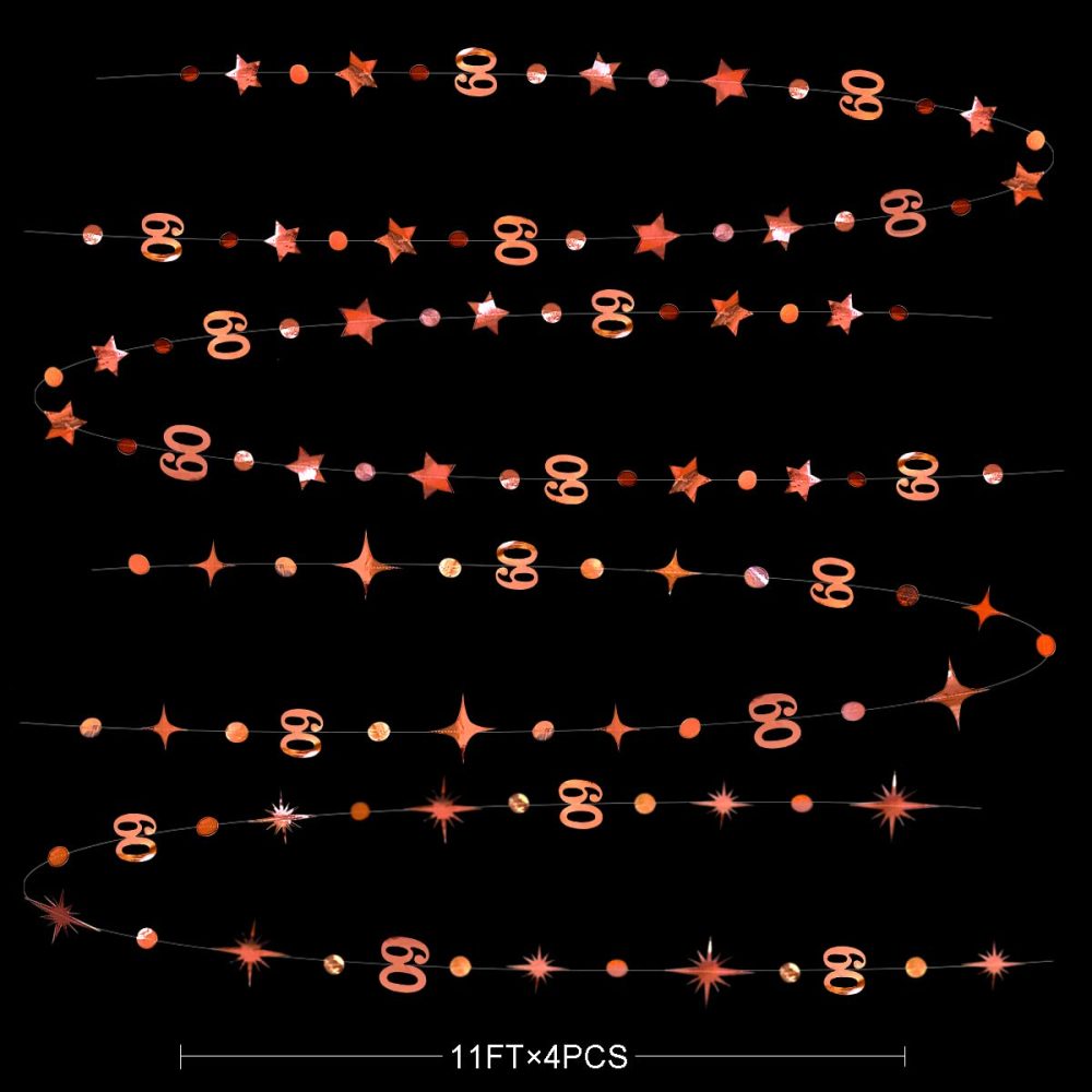 pinkblume Rose Gold 60th Birthday Decorations Number 60 Circle Dot Star Garland Metallic Hanging Streamer Bunting Banner Backdrop 60 Year Old Happy Birthday 60th Anniversary Sixty Party Supplies - Image 5