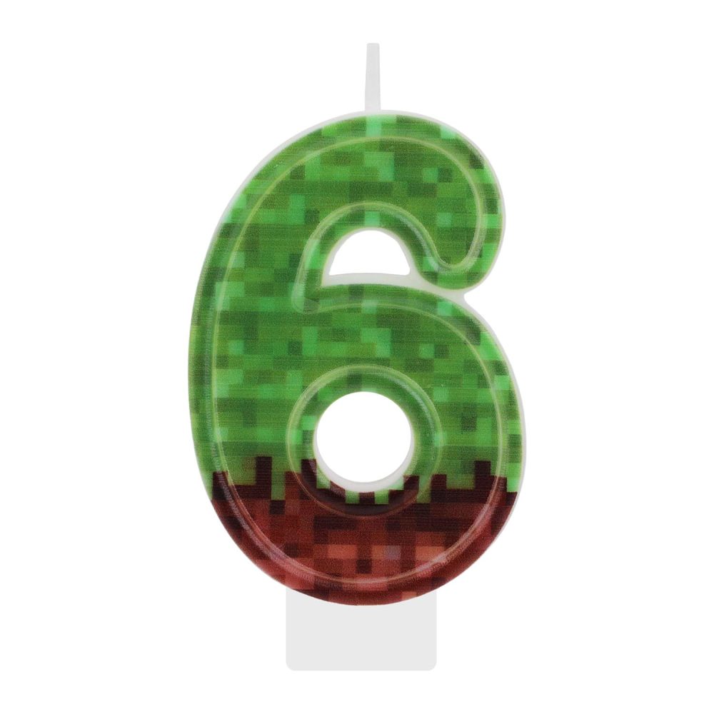 Birthday Number Candle, Green Brown Pixel Gaming Birthday Number Candles Paraffin Number Candle Cupcake Toppers Cake Decorations for Happy Birthday Party Game (Number 6)