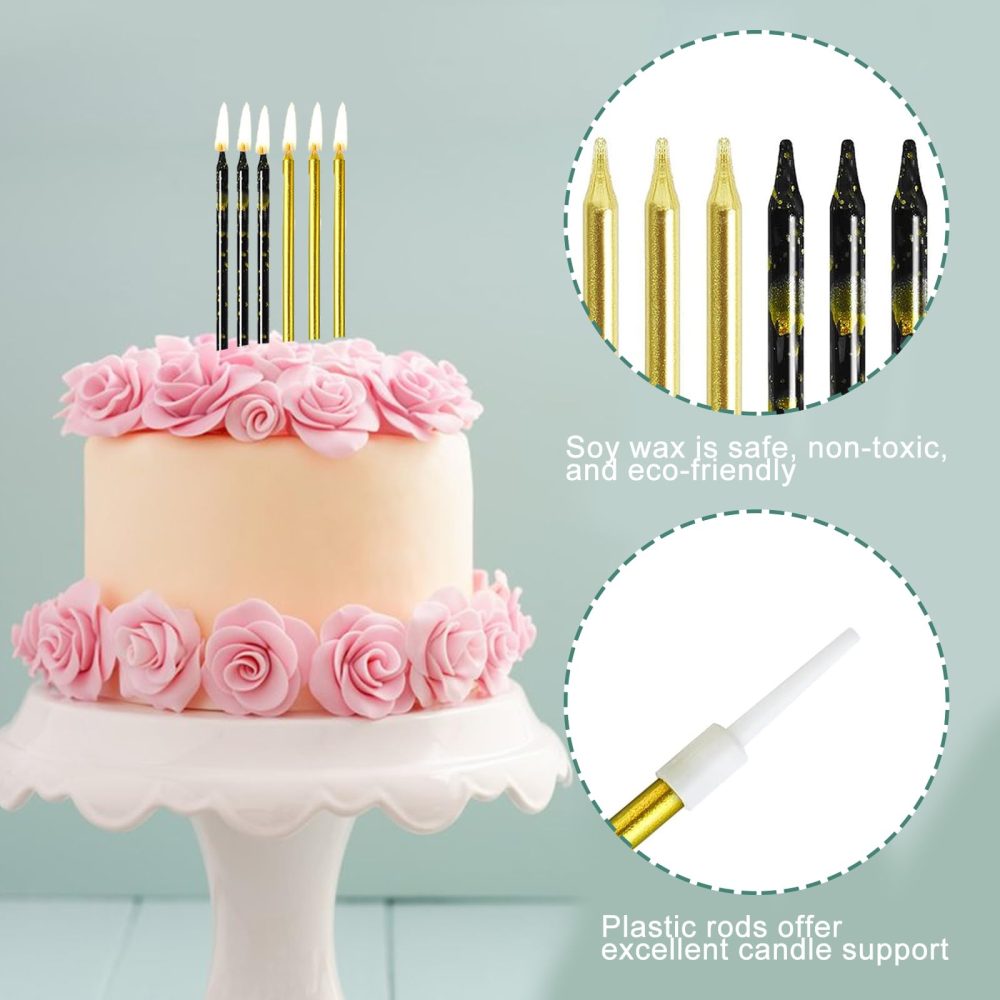 Birthday Candles for Cakes，24pcs Gold Candles Black Candle Set,Cake Candles for Black and Gold Birthday Decorations,Wedding Party Decoration Cake Candles,Birthday Cakes Candles 10cm Tall - Image 6