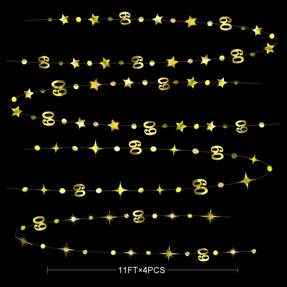 Gold 60th Birthday Decorations Number 60 Circle Dot Twinkle Star Garland Metallic Hanging Streamer Bunting Banner Backdrop for 60 Year Old Happy Birthday 60th Anniversary Sixty Party Supplies - Image 6