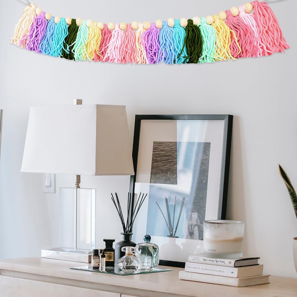 20PCS Rainbow Tassel, Jagowa Pastel Garland Wood Bead Colorful Garland Bedroom Wall Classroom Nursery Party Decoration - Image 3