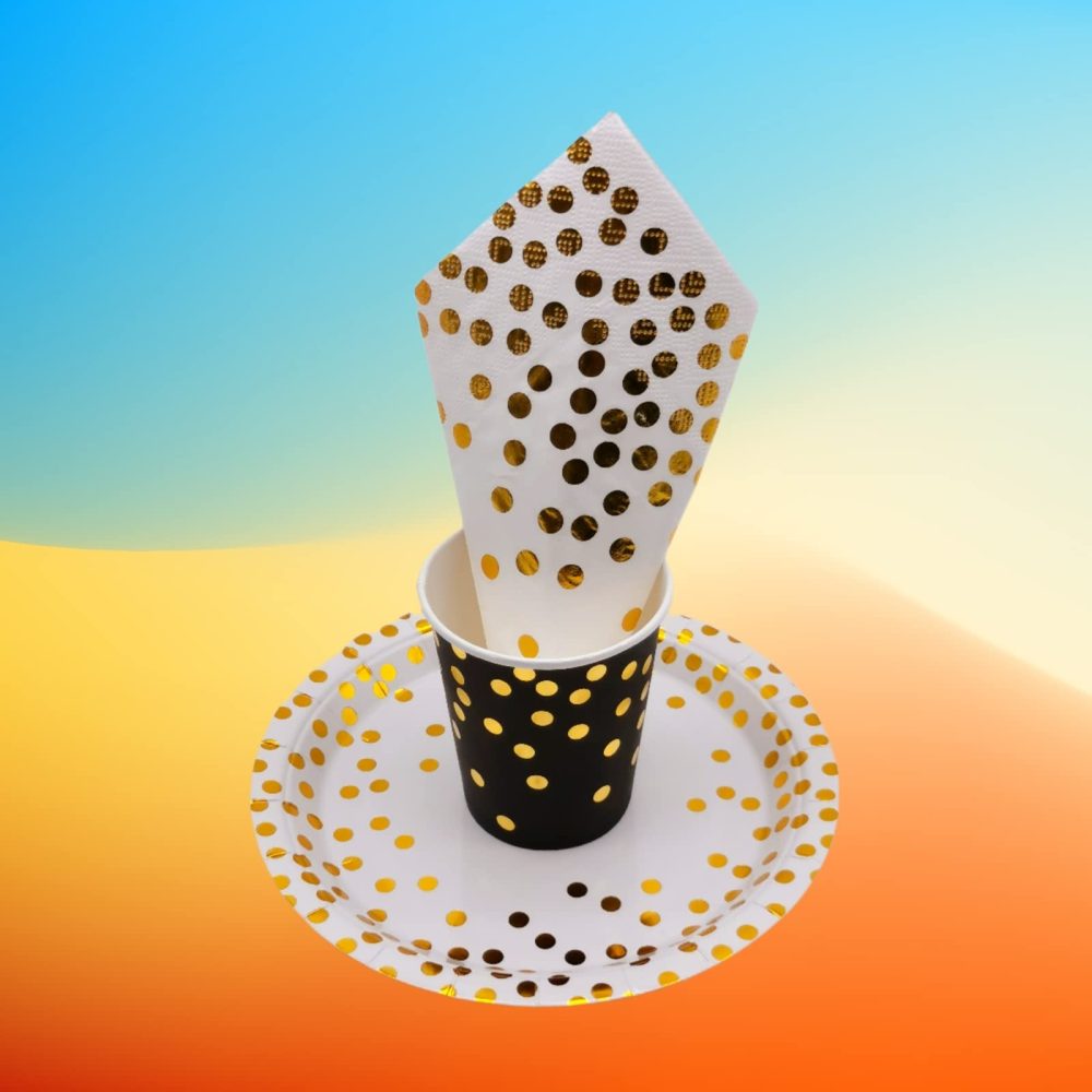 50PCS White and Gold Polka Dot Party Napkins, CEILIWEN 33x33CM White with Gold Napkins, Cocktail Napkins Dinner Napkins Serviettes Napkins - Image 8