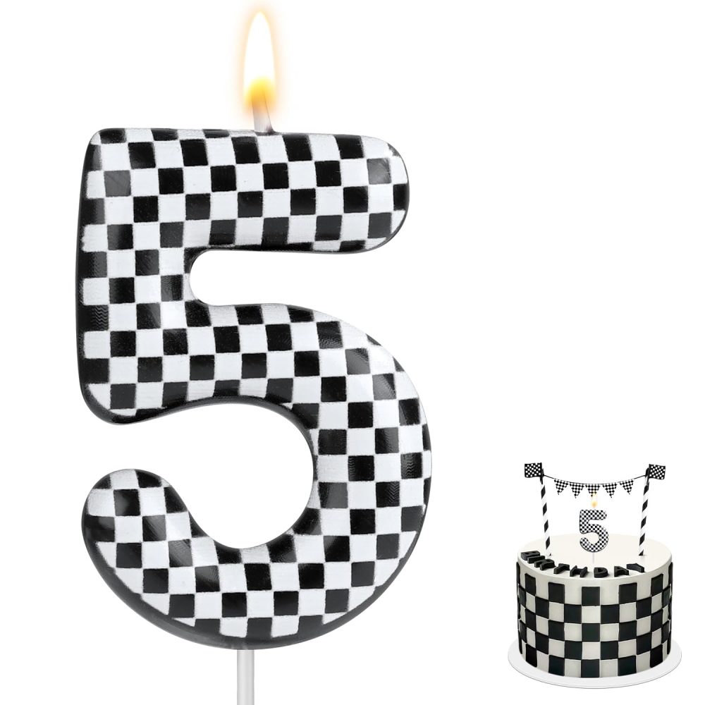 Racing Birthday Number Candles, Happy Birthday Cake Toppers Birthday Cake Toppers Numeral Cupcake Decorations for Racing Party Decoration Theme Party Supplies (5)