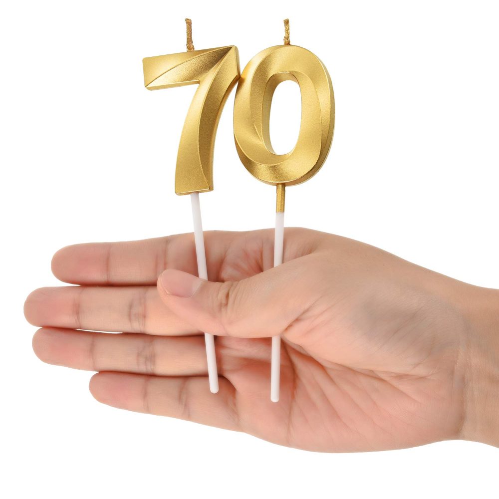 BBTO 70th Birthday Candles Cake Numeral Candles Happy Birthday Cake Topper Decoration for Birthday Party Wedding Anniversary Celebration Supplies (Gold) - Image 4