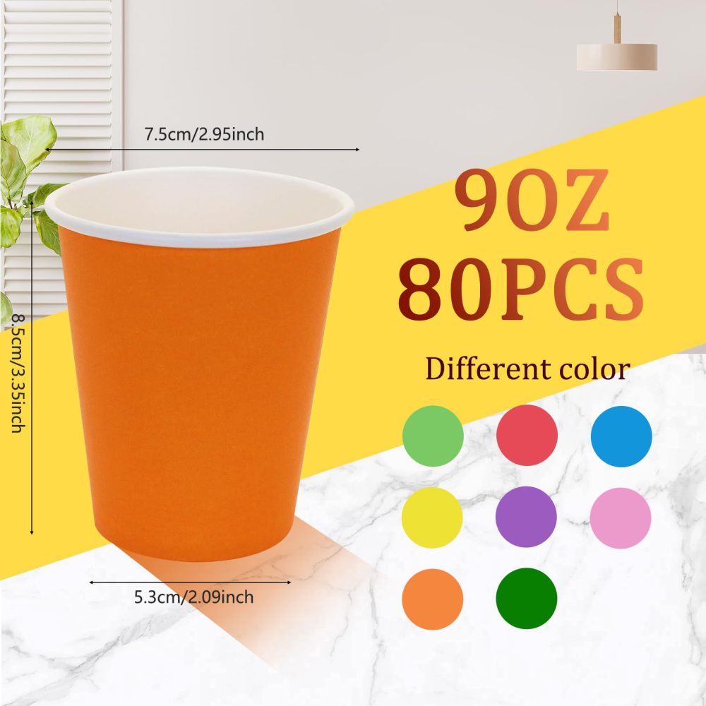 Maridergo 80 Pack Colorful Paper Cups Party Cups, 250ml Multi Coloured Drinking Cups Neon Party Cups Picnic Cups Biodegradable for DIY, Birthday, Picnics, Weddings, Holiday Party, 8 Colors - Image 7