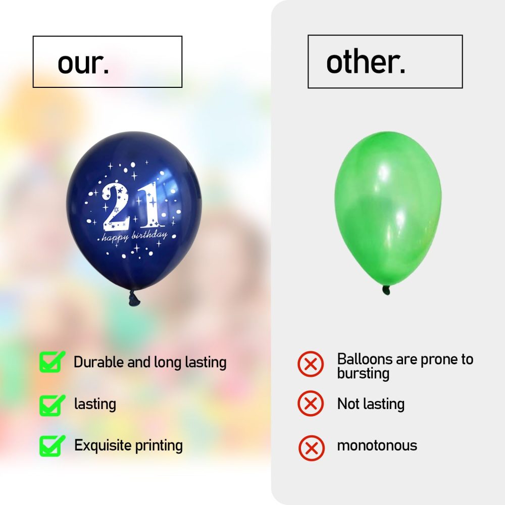 8 Pieces happy birthday balloons, 12 inch latex balloons, 21th birthday men and women 21th anniversary balloons, without ribbons, party balloon decorations for birthdays (Number 21) - Image 4