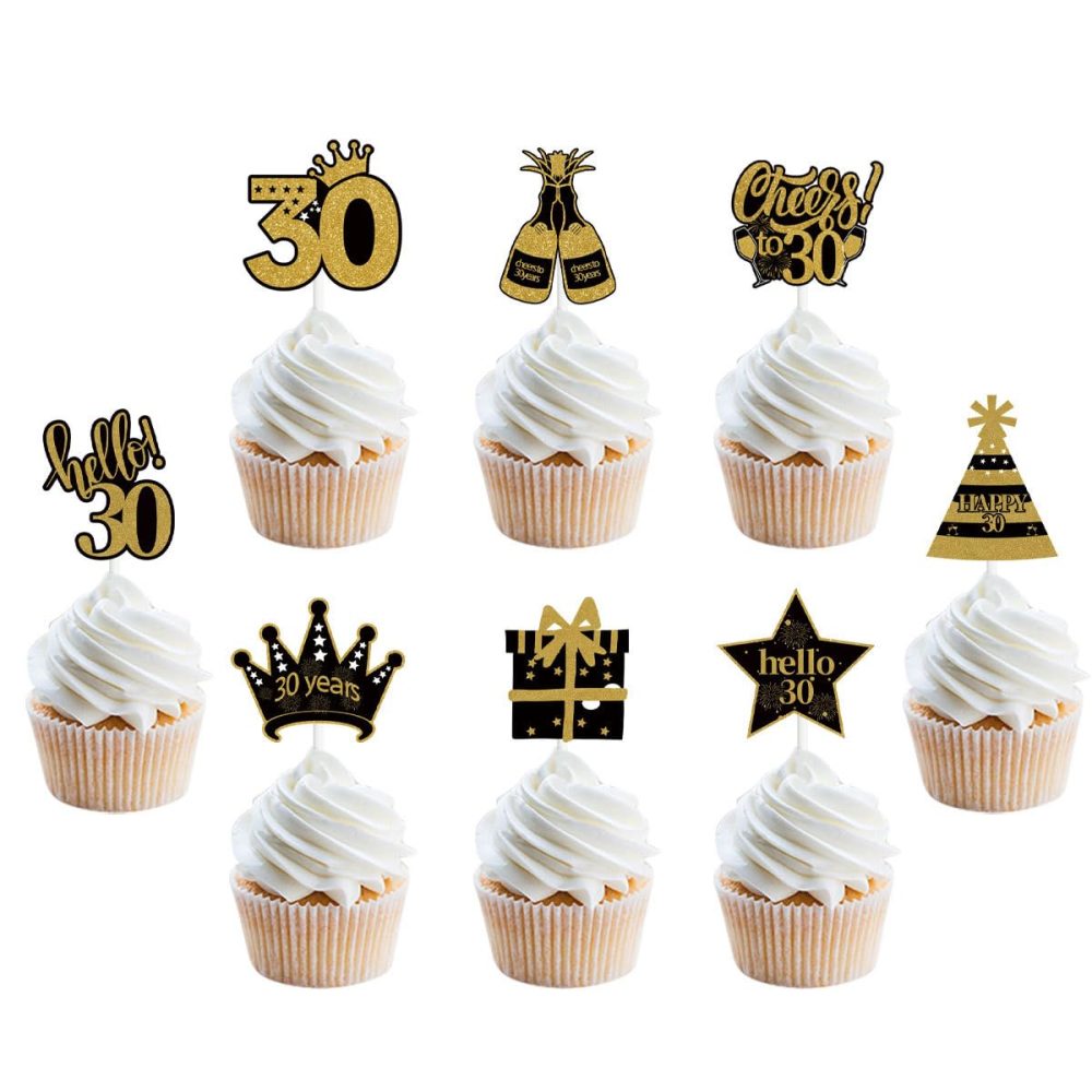30th Birthday Cake Toppers for Women Men, Hello 30 Black Gold Cupcake Toppers Cheers to 30 Cake Decorations Food Picks Happy 30th Birthday Cake Toppers 30th Birthday Party Supplies (Pack of 12) - Image 5