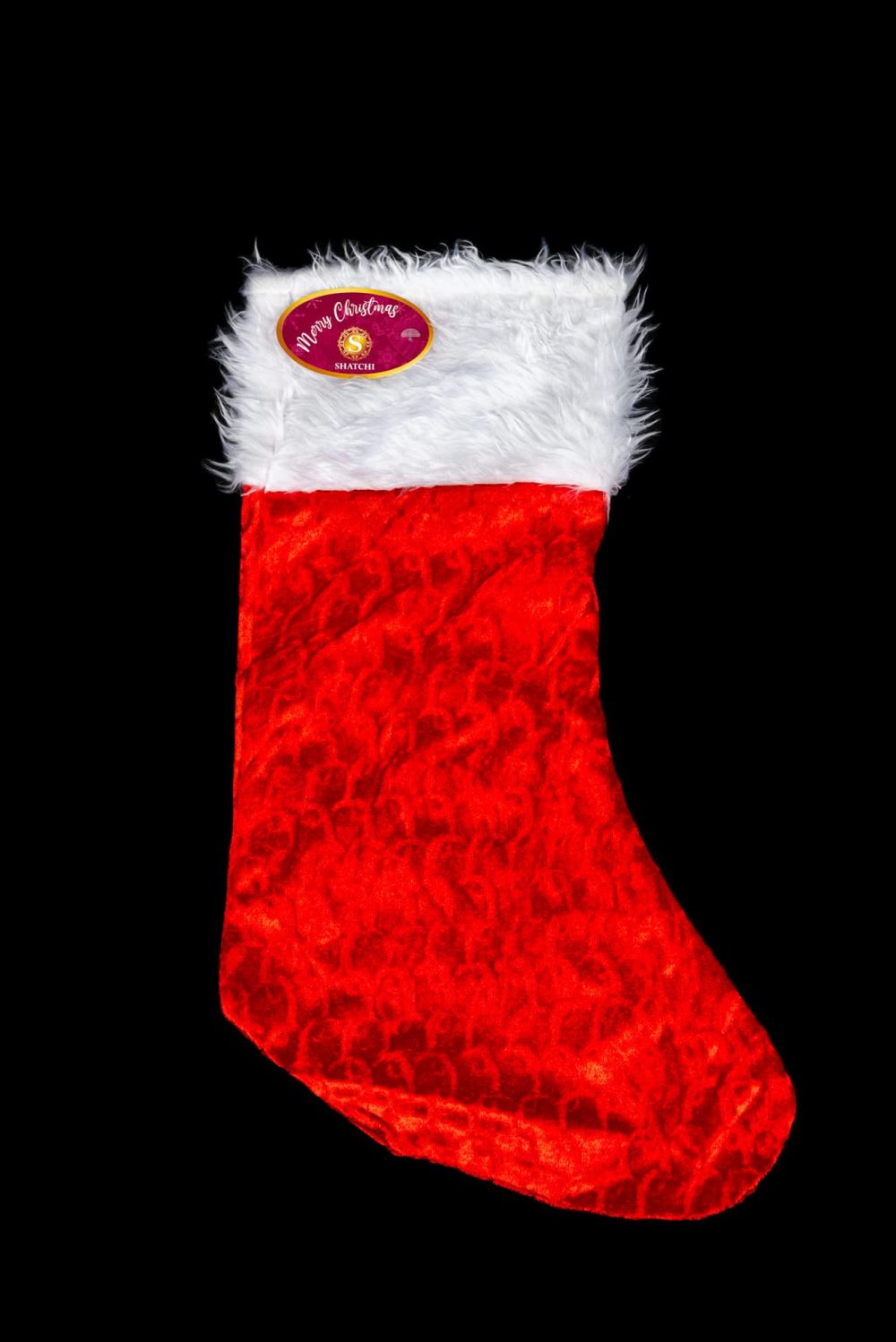 SHATCHI Large Traditional Father Christmas Deluxe Santa Stocking Velvet Fluffy Plush Sack for Kids Gift Bags Xmas Holiday Hanging Decorations 20X48CM, Red/White, 1pc - Image 3