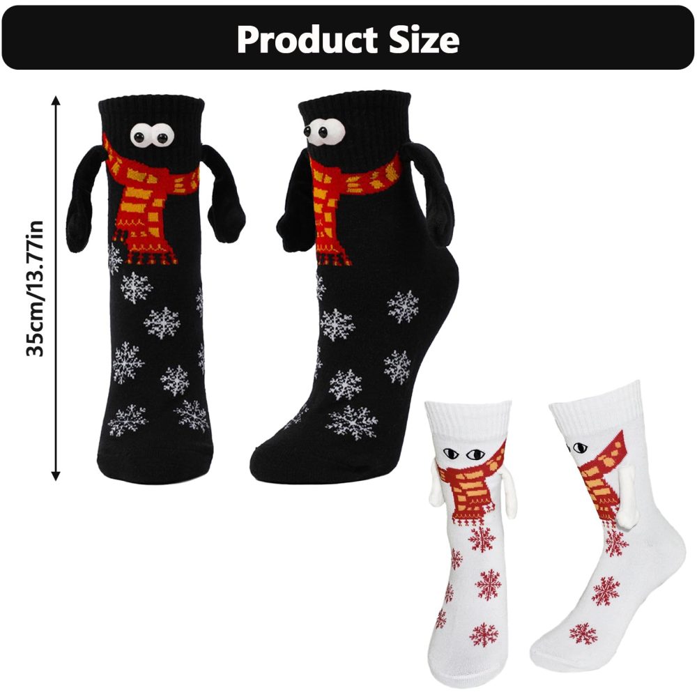 Feliciay 2 Pairs Christmas Holding Hands Socks,Cute Funny 3D Holding Hand Couple Socks,Mid Tube Magnetic Socks with Eyes,Hand in Hand Socks Friendship Socks for Women Men Gift,Christmas 2 - Image 7