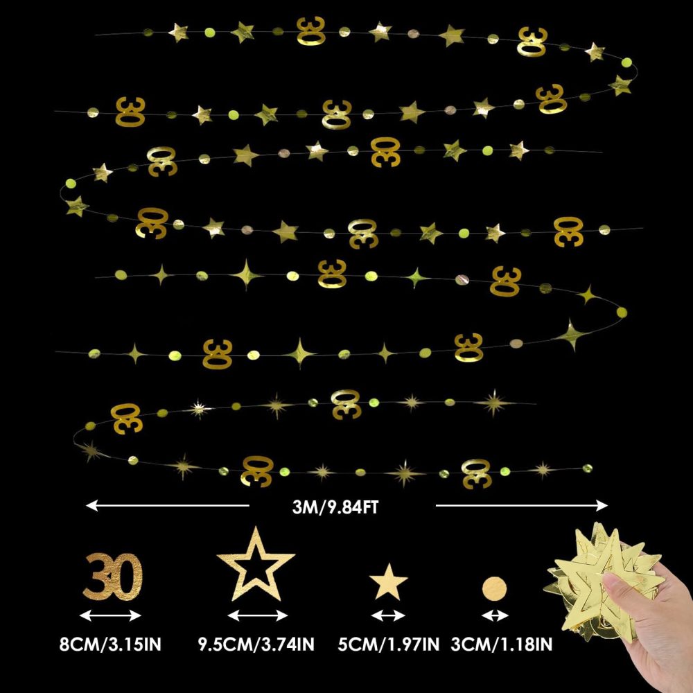 4 Pcs Gold 30th Birthday Decorations Garlands 3m Dot Twinkle Star Birthday Banner Hanging Decorations for Womens Mens 30 Year Old Birthday Cheers to Thirty Years Anniversary Party Supplies - Image 6