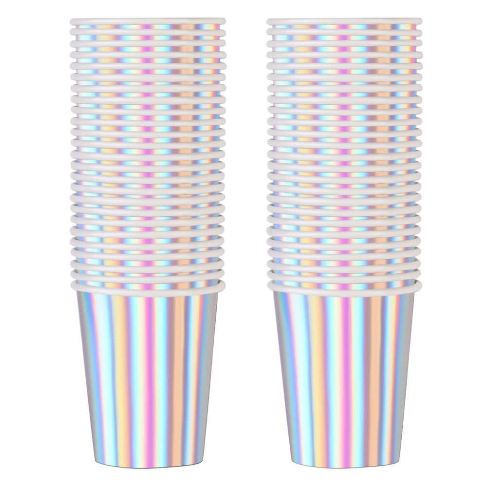 Iridescent Paper Cups 9 oz [50pack] Disposable Coffee Cups Hot Cold Drinks Tea Milk Juice Chocolate Silver White Cup Holographic Rainbow Party Decorations Picnic Home Birthday Anniversary Christmas - Image 5