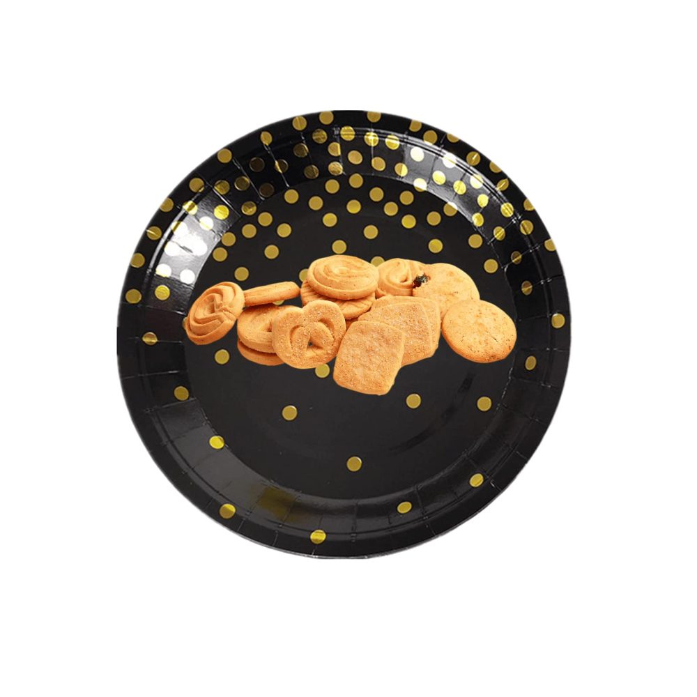 CEILIWEN Black and Gold Party Plates, 50 Pack 7 inch Party Tableware Dinnerware, Disposable Paper Plates, Party Supplies for Birthday Decorations, Pack of 50 - Image 5