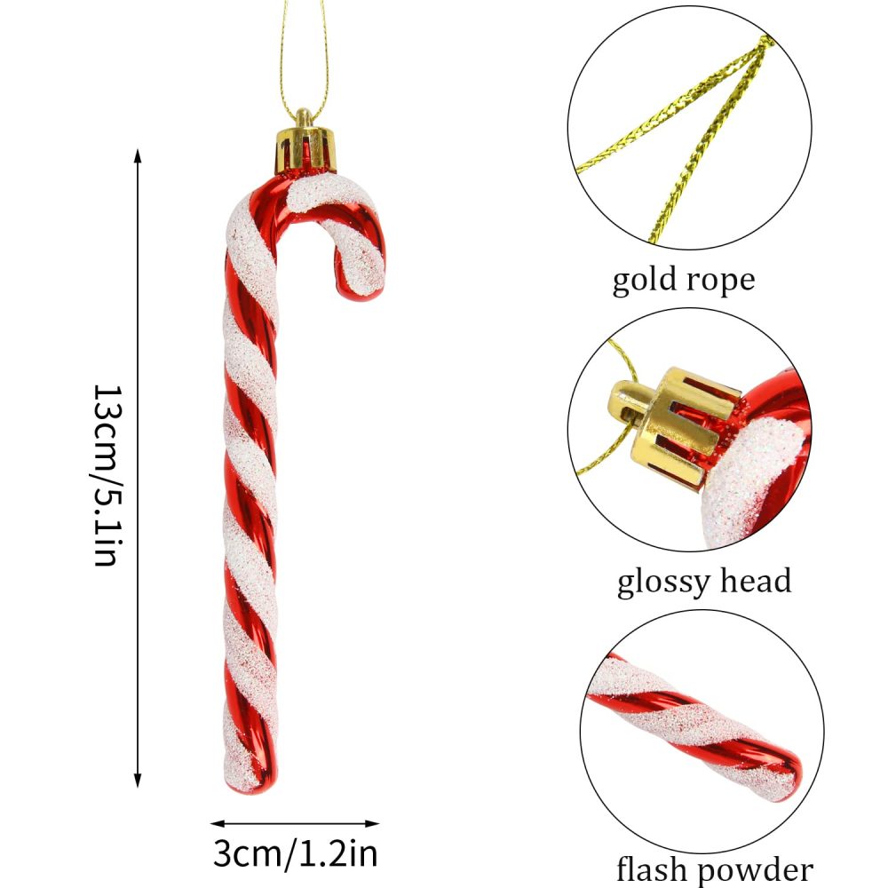 DERAYEE 6 PCS Christmas Glitter Candy Cane Plastic Candy Cane Christmas Tree Decorations for Xmas New Year Party Supplies (Red & White) - Image 6