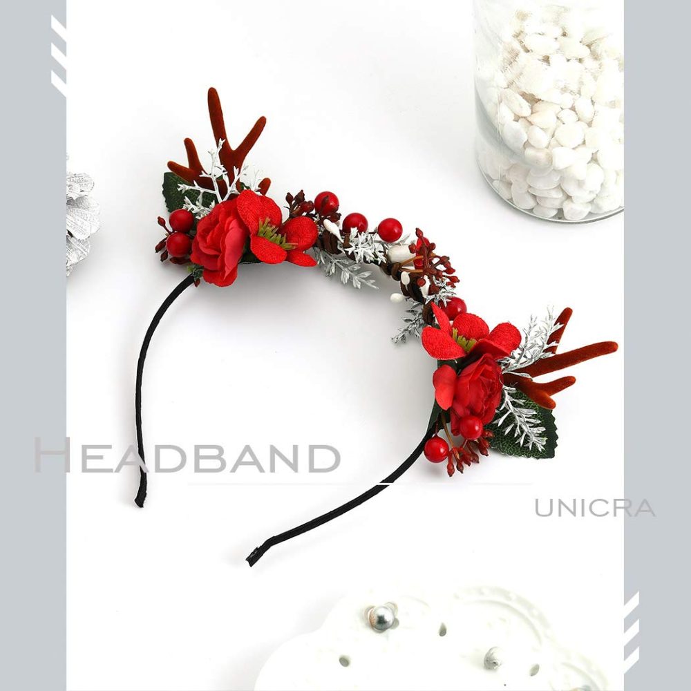 Unicra Christmas Headband Flower Antlers Headband Headwear Elk Deer Animal Horns Hair Piece Headdress Halloween Hair Accessories for Women and Girls (10) - Image 4