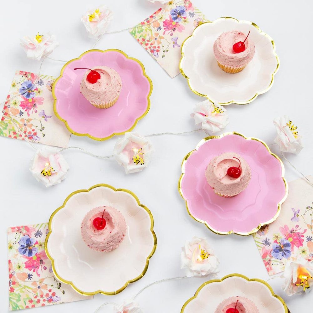 Talking Tables Pack of 12-Size 18cm Pretty Pink Paper Plates with Gold Foil Trim Ideal for Birthday or Afternoon Tea Party, PKPLATES, Pinkplates - Image 6