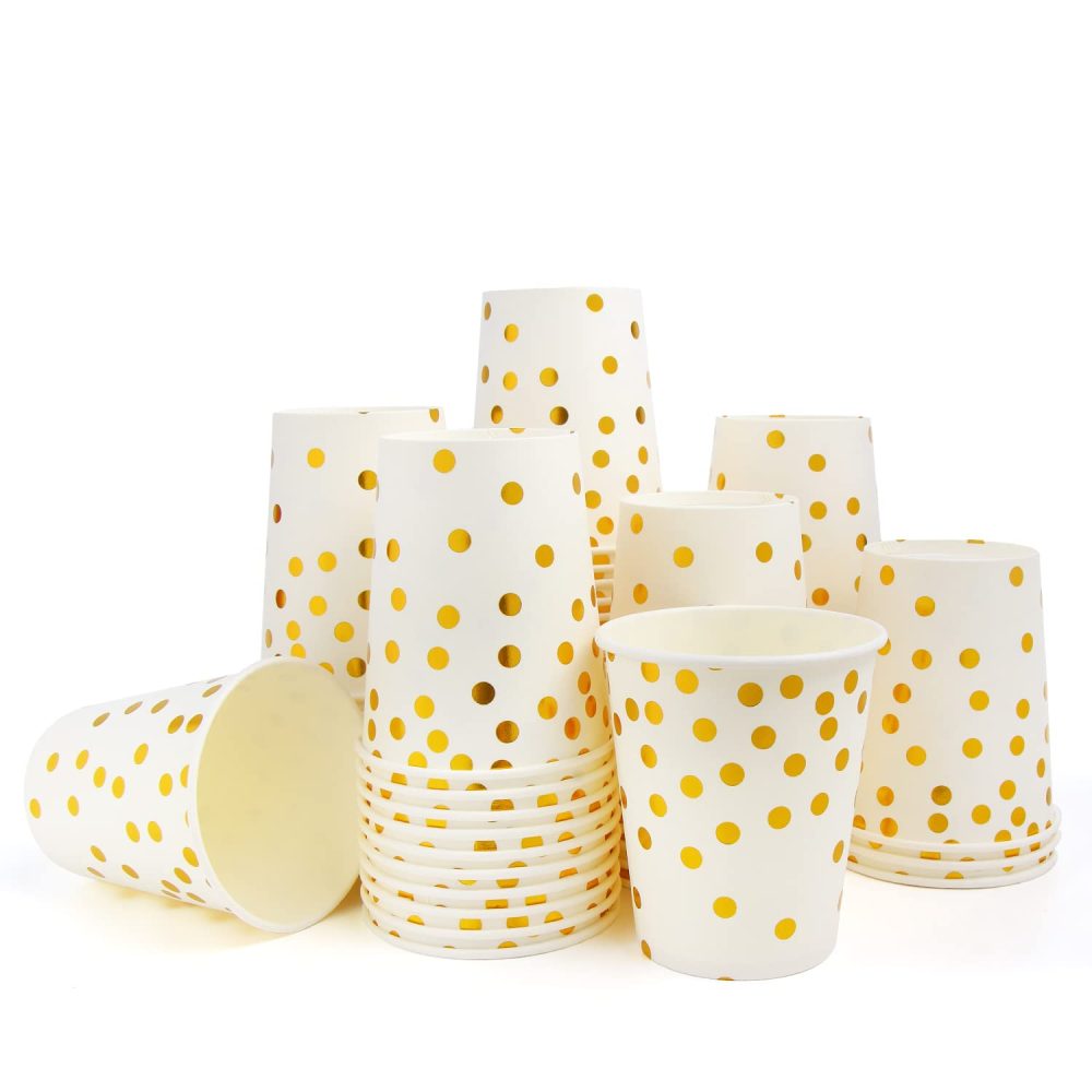 SULOLI Paper Cups, 60 Pack 9 Ounce Gold Cups Hen Do Cups Party Cup Hen Party Cups for Party Decoration