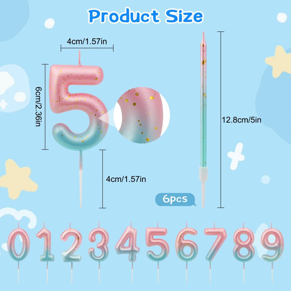 TAIXING 7 Pcs Birthday Candles Pink Blue Gradient Number Candles for Cakes Gold Glitter Birthday Candles Numbers Number 5 Candle Birthday Cake Candles for Girls Birthday Party Wedding Anniversary - Image 7