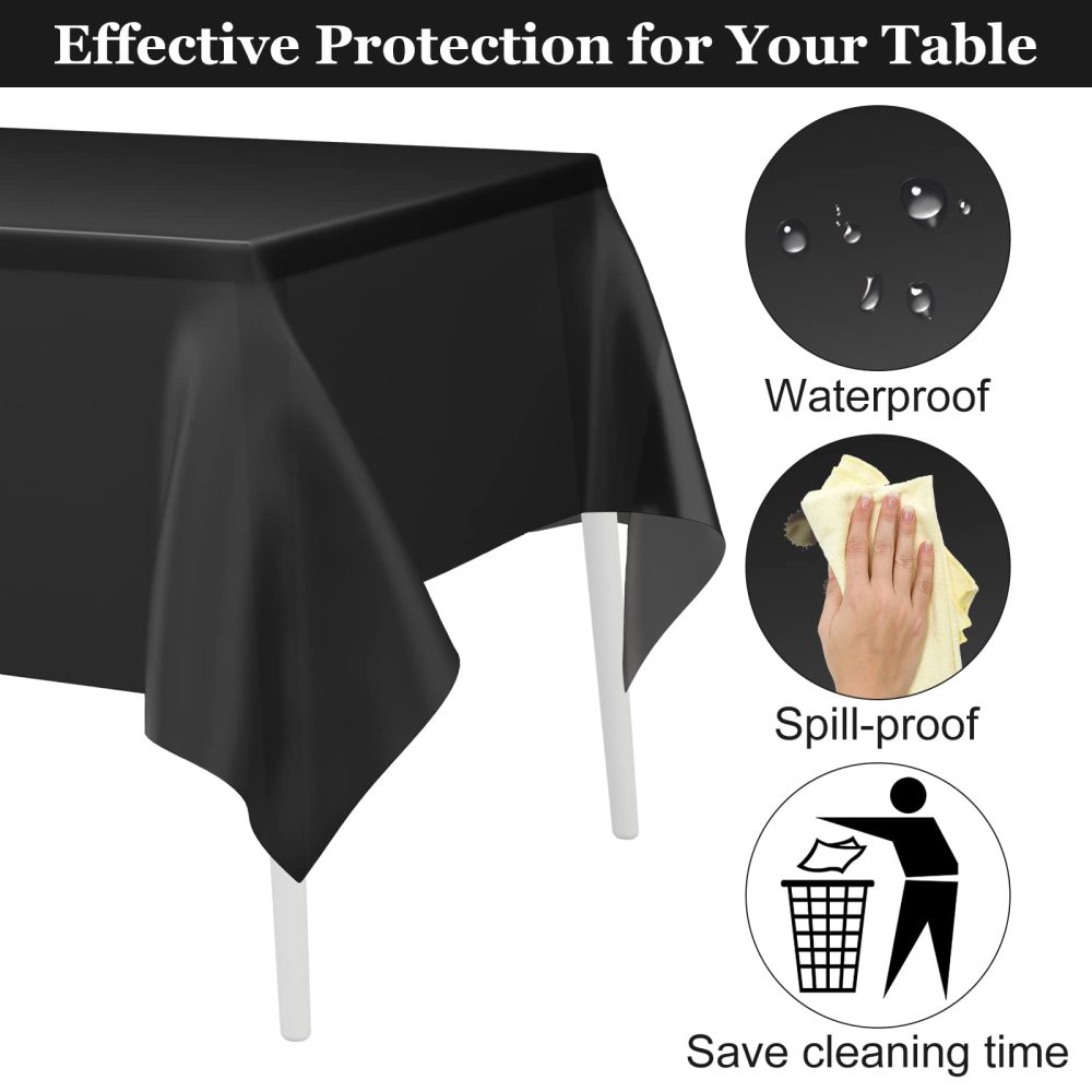 PLULON 2Pcs Black Tablecloth Plastic Table Cover 137 x 274cm Rectangle Table Cover for Birthday Party Home Table Decorations - Image 5