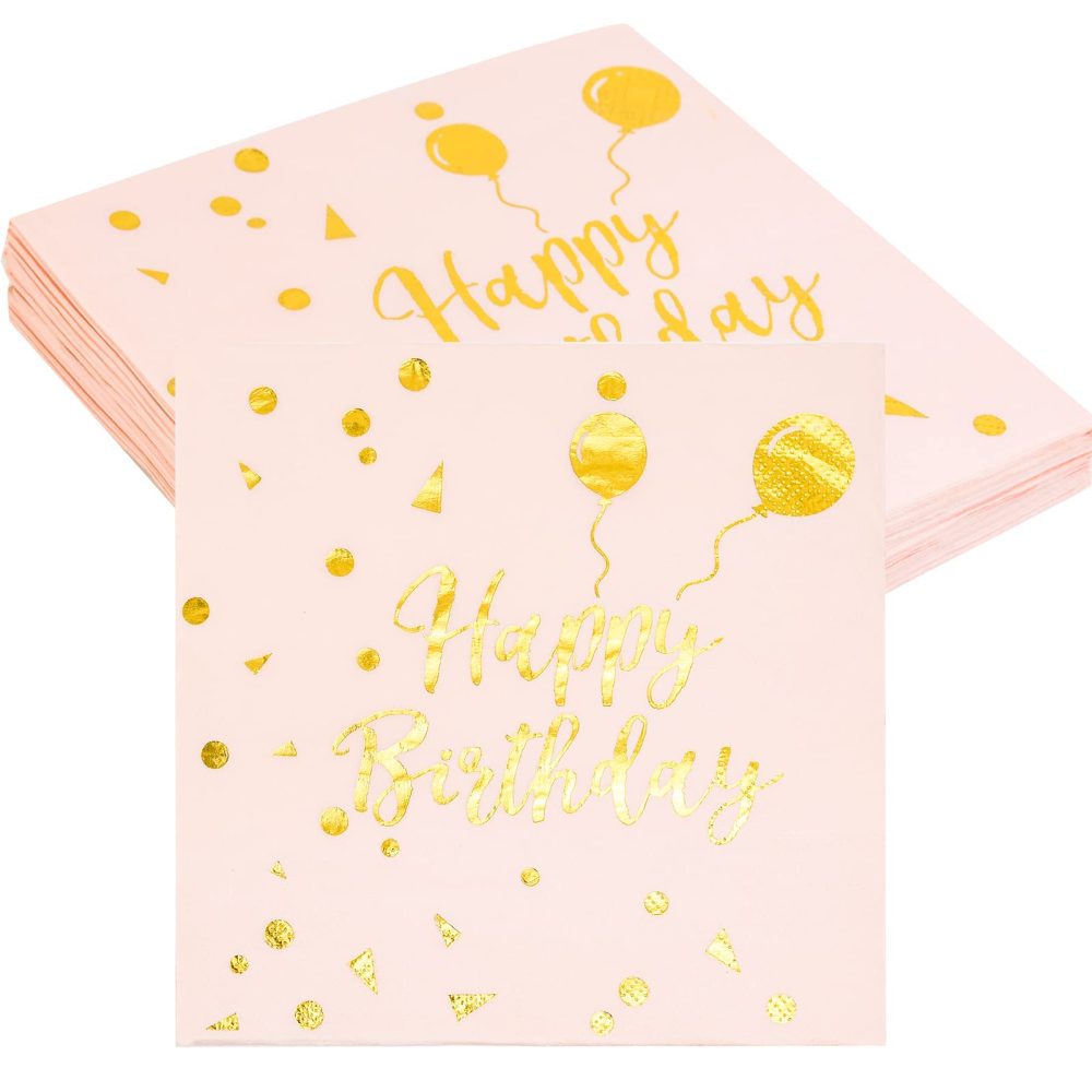 40Pcs Happy Birthday Napkins Rose Gold Party Napkins Birthday Paper Napkins Disposable Pink Birthday Napkins Birthday Cocktail Napkins Gold Foil Dot Napkins Happy Birthday Serviettes Napkins 33X33cm