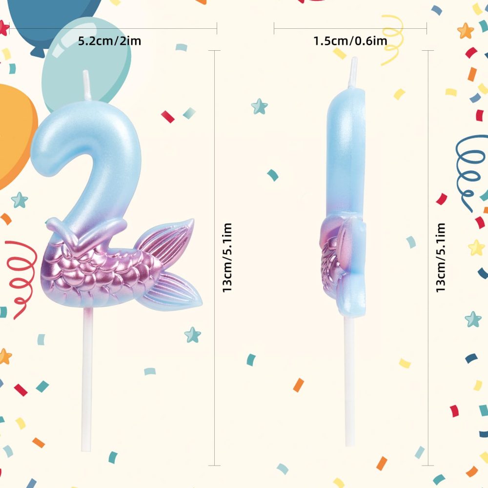 Yiran Blue Mermaid Birthday Candles for Cake with Mermaid Tail, Number 5 Candles, Blue Birthday Candles, Happy Birthday Candle, Cake Candles Cake Topper Decorations for Girls Mermaid Birthday Party - Image 5