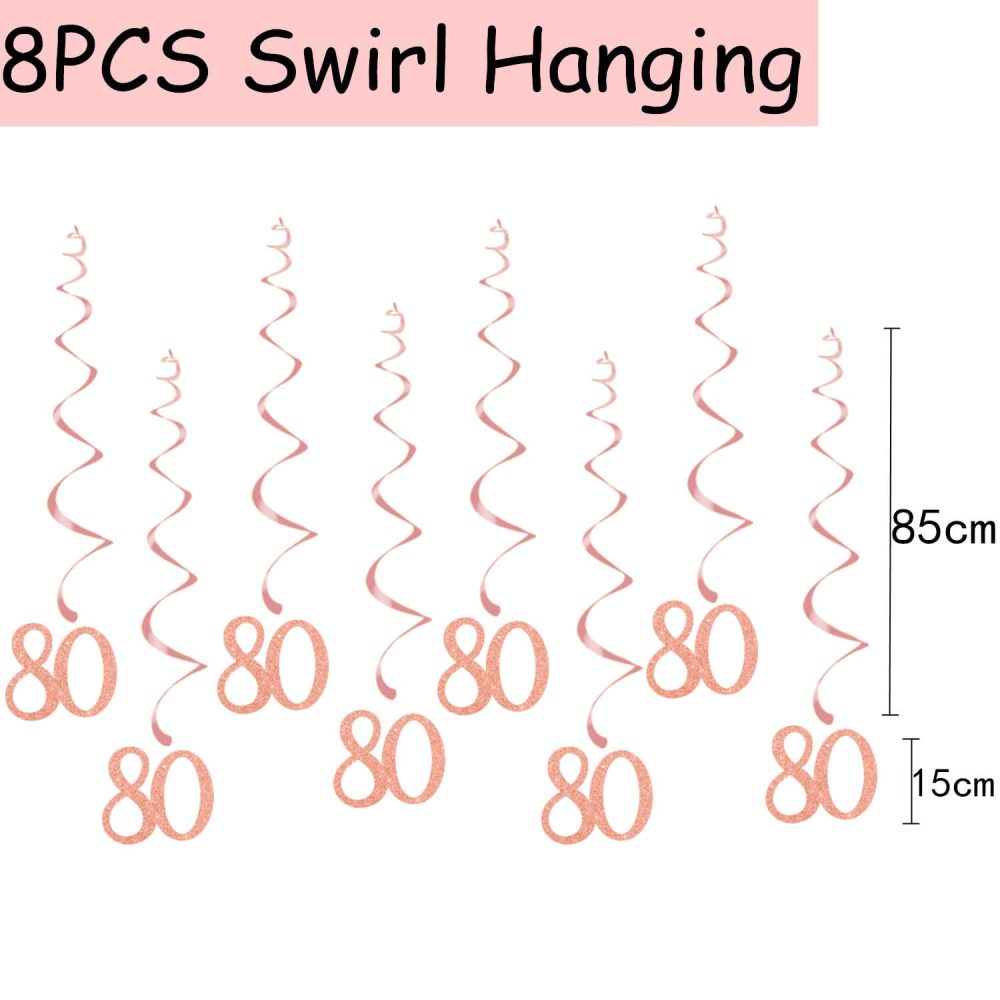 Elicola 80th Birthday Party Rose Gold Decorations Happy 80th Birthday Bunting Banner With Hanging Swirls Streamers for Womens Birthday Anniversary Party Decor Supplies - Image 3