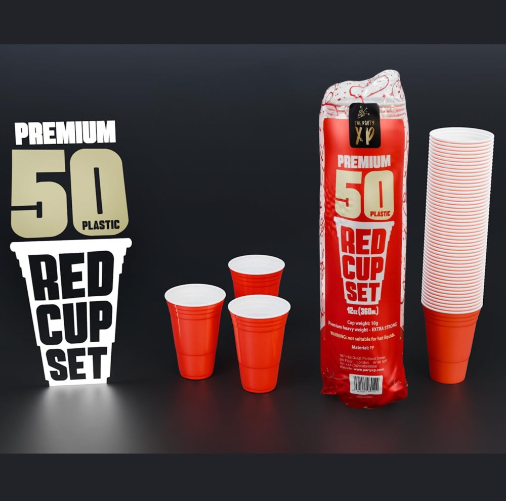 The Party XP Premium 50 Plastic Red Cup Set (12oz) – Reusable American Style Red Party Cups for All Occasions and Business – Red Plastic Cups for BBQs, Weddings, Picnics, and Events - Solo Cups - Image 2