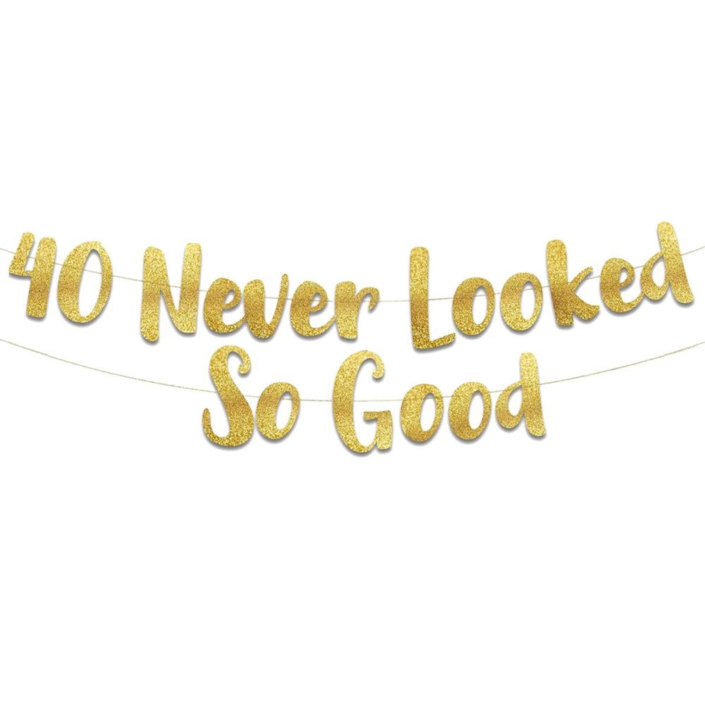 Happy 40th Birthday Banner Gold Glitter Gifts for Women Men Funny 40th Never Looked So Good Banner Sign Party Decorations and Supplies Forty Birthday and Wedding Anniversary Decoration Pull Flag