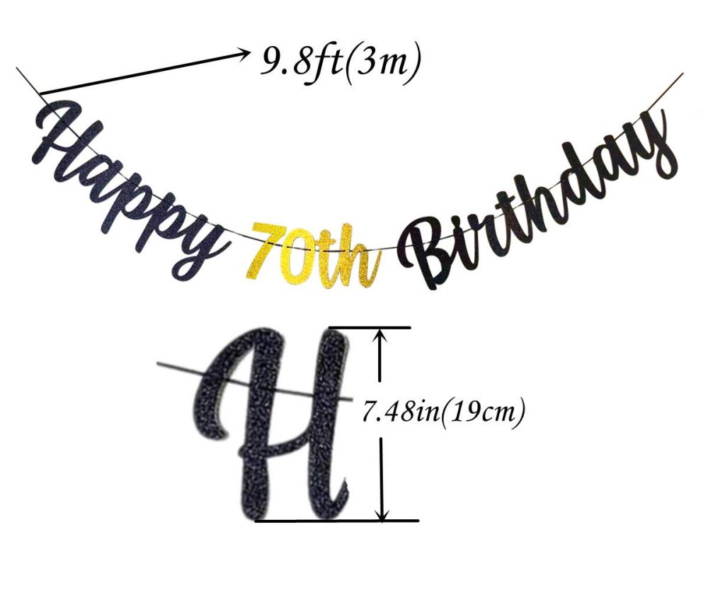 bng-bng 70th Happy Birthday Banner Black and Gold 70th Birthday Bunting Glitter Letter Garland for 70 years old Birthday Party Decorations Backdrop - Image 5