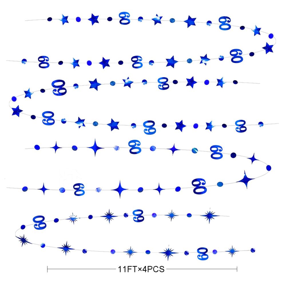 Navy Blue 60th Birthday Decorations Number 60 Circle Dot Twinkle Star Garland Metallic Hanging Streamer Bunting Banner Backdrop for 60 Year Old Happy Birthday 60th Anniversary Sixty Party Supplies - Image 5