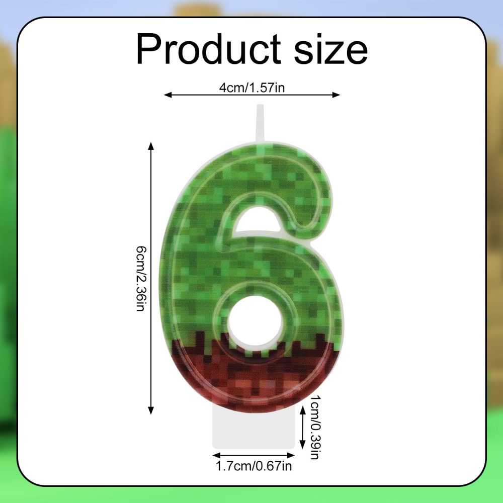 Birthday Number Candle, Green Brown Pixel Gaming Birthday Number Candles Paraffin Number Candle Cupcake Toppers Cake Decorations for Happy Birthday Party Game (Number 6) - Image 7