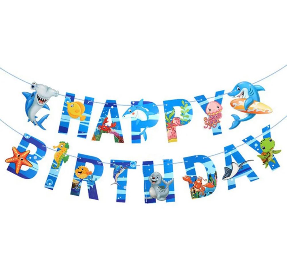 TTOA - Shark Themed Birthday Banner | Party Bunting | Party Decorations | Sea Themed Party