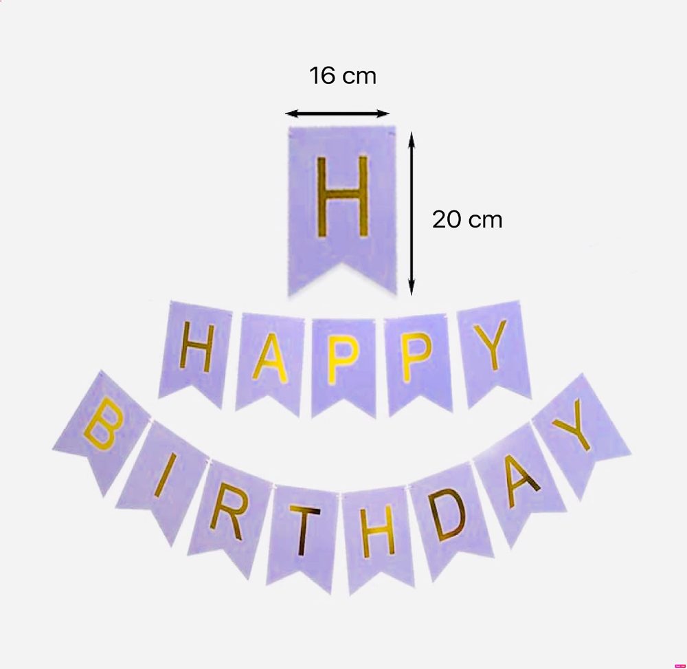 Happy Birthday Banner Purple Lilac Pastel Bunting Girls Women with Shimmering Gold Foil Letters Party Decorations - Image 6