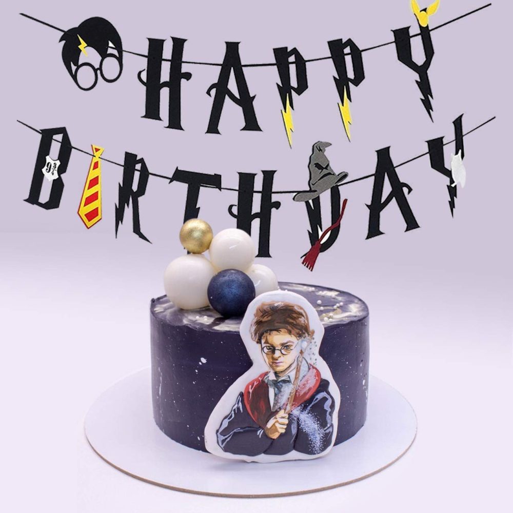 Wizard Party Decoration - Happy Birthday Banner Garland Black Felt Decor Wizard Party Supplies - Image 3